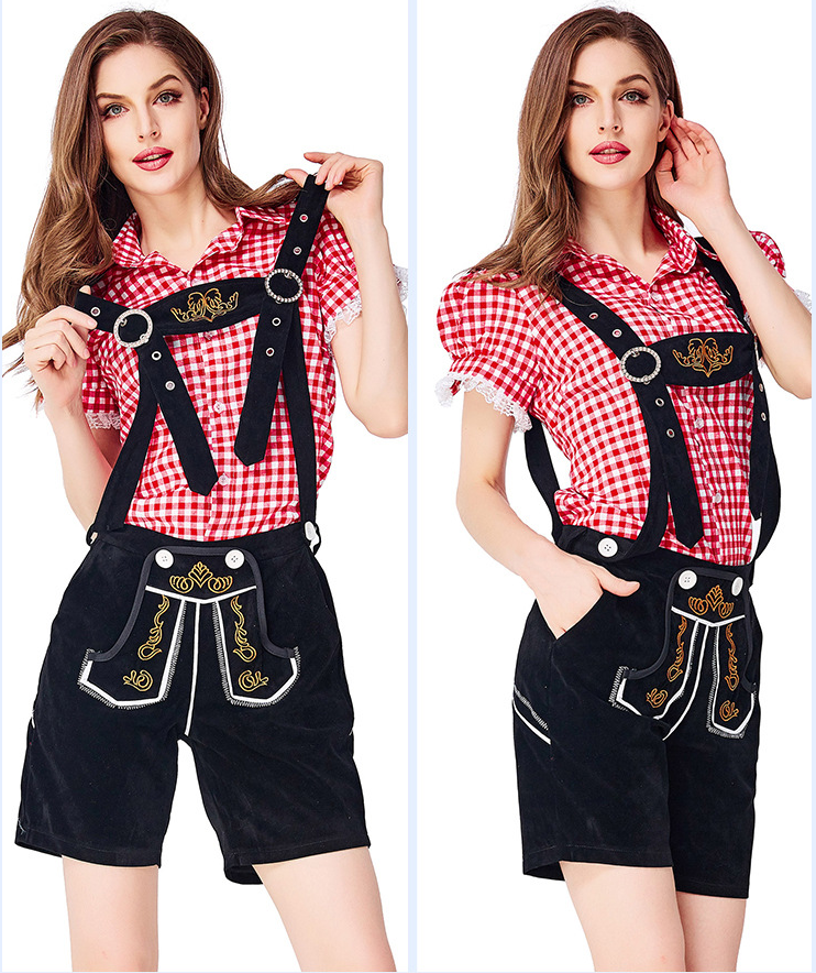 Womens Oktoberfest Outfit Embroidered Blouse with Lederhosen Shorts